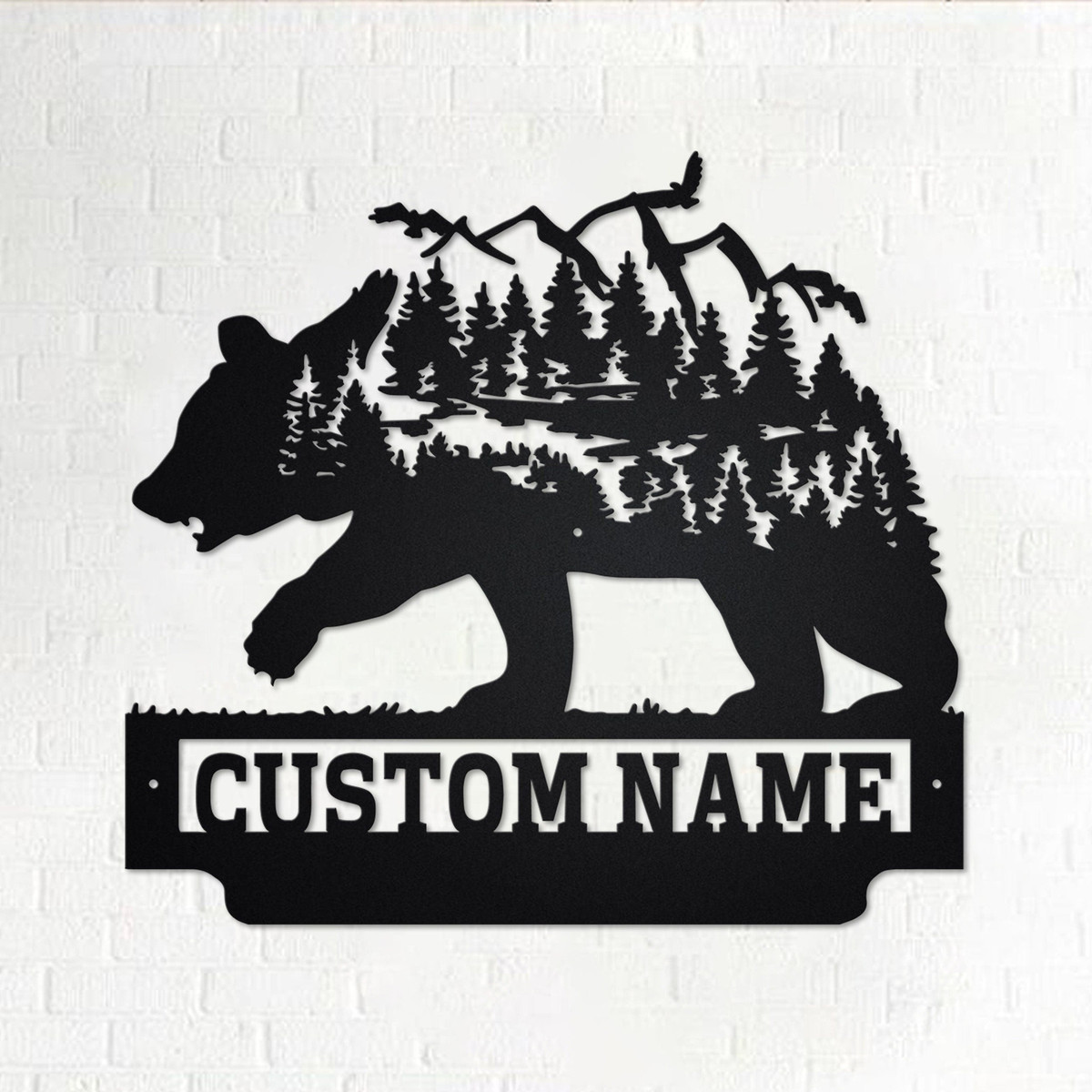 Custom Forest Mountain Bear Metal Wall Art, Personalized Bear Name Sign Decoration For Room, Bear Home Decor, Custom Bear, Bear Animal Lover Laser Cut Metal Signs Custom Gift Ideas 12x12IN