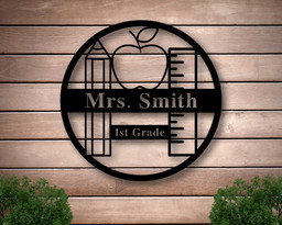 Personalized Teacher Sign For Classroom, Teacher Gifts With Name, Teacher Appreciation Gift, Classroom Decor, Teacher Apple Sign, Metal Sign Laser Cut Metal Signs Custom Gift Ideas 14x14IN