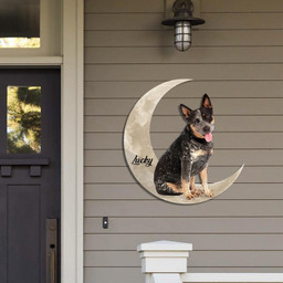 Blue Heeler Australian Cattle Dog And Moon Funny Personalized Cut Metal Sign, Custom Christmas Gift Wall Decoration For Dog Lovers Laser Cut Metal Signs Custom Gift Ideas 14x14IN