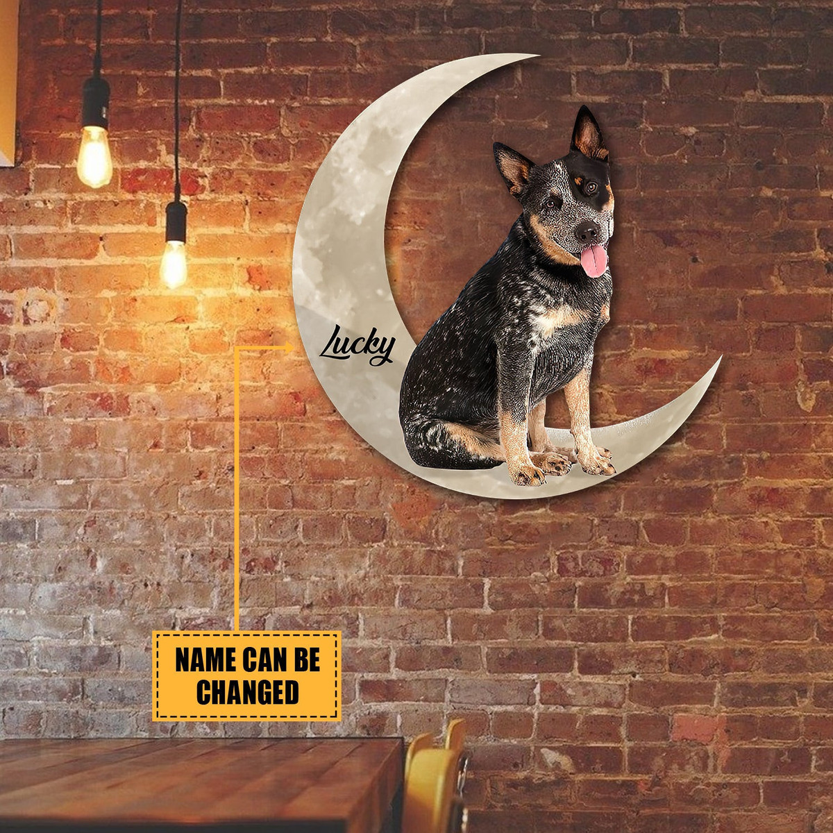 Blue Heeler Australian Cattle Dog And Moon Funny Personalized Cut Metal Sign, Custom Christmas Gift Wall Decoration For Dog Lovers Laser Cut Metal Signs Custom Gift Ideas 12x12IN