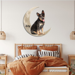 Blue Heeler Australian Cattle Dog And Moon Funny Personalized Cut Metal Sign, Custom Christmas Gift Wall Decoration For Dog Lovers Laser Cut Metal Signs Custom Gift Ideas 18x18IN