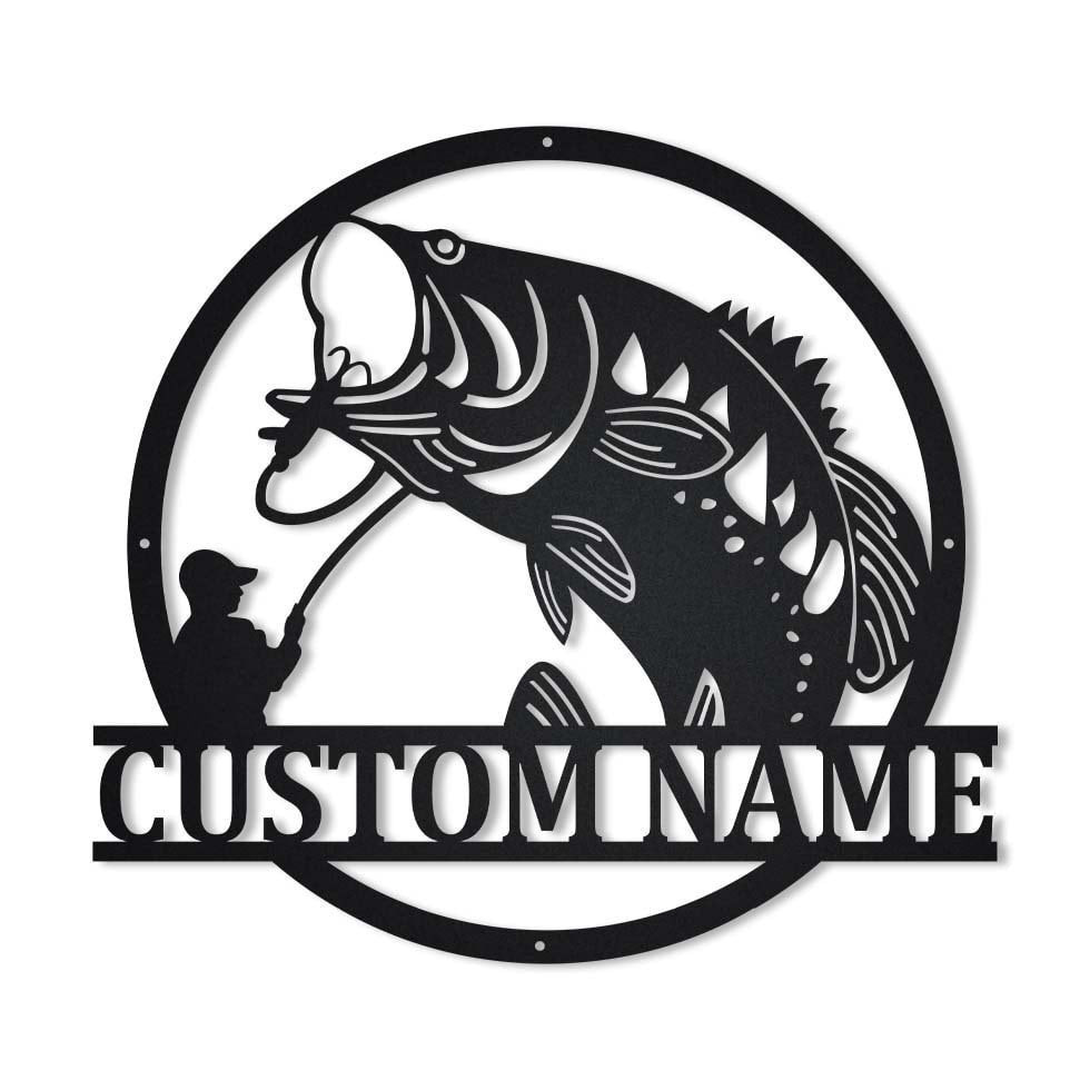 Personalized Bass Fishing Monogram Metal Sign Art, Custom Bass Fishing Metal Sign, Bass Fishing Gifts For Men, Bass Fishing Gift, Laser Cut Metal Signs Custom Gift Ideas 12x12IN