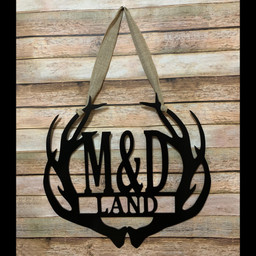 Antler Wreath Personalized Family Antler Decor Hunter Deer Camp Sign Deer Antlers Family Monogram Wall Decor Hunting Signs Laser Cut Metal Signs Custom Gift Ideas 14x14IN