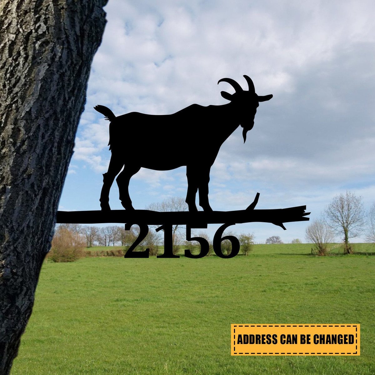 Personalized Address Goat Tree Stake, Garden Decor, Gift For Dad Laser Cut Metal Signs Custom Gift Ideas 12x12IN
