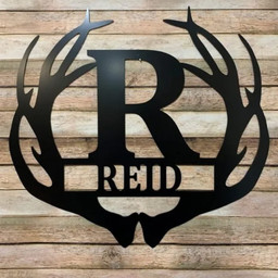 Antler Wreath Personalized Family Antler Decor Hunter Deer Camp Sign Deer Antlers Family Monogram Wall Decor Hunting Signs Laser Cut Metal Signs Custom Gift Ideas 12x12IN