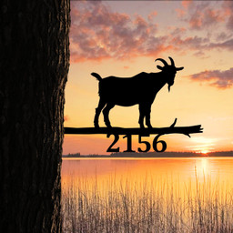 Personalized Address Goat Tree Stake, Garden Decor, Gift For Dad Laser Cut Metal Signs Custom Gift Ideas 18x18IN