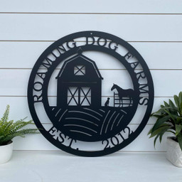 Barn Dog & Horse Ranch Sign, Cut Metal Sign, Metal Wall Art, Metal House Sign Laser Cut Metal Signs Custom Gift Ideas 12x12IN
