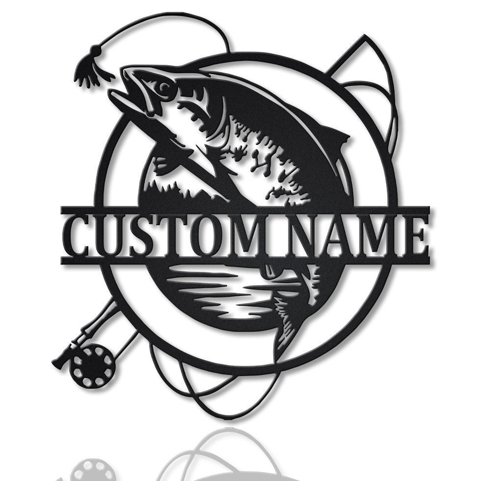 Personalized Trout Fishing Fish Pole Metal Sign Art, Custom Trout Fishing Metal Sign, Trout Fishing Gifts For Men, Trout Fishing Gift Laser Cut Metal Signs Custom Gift Ideas 12x12IN