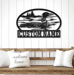 Custom Loon Metal Sign Lake House Decor, Lake House Sign, Family Name Sign, Hunting Bird, Metal Sign Custom, Welcome Sign Laser Cut Metal Signs Custom Gift Ideas 12x12IN