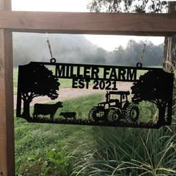 Personalized Metal Farm Sign Cow Tractor Monogram, Custom Outdoor Farmhouse, Front Gate Laser Cut Metal Signs Custom Gift Ideas 14x14IN