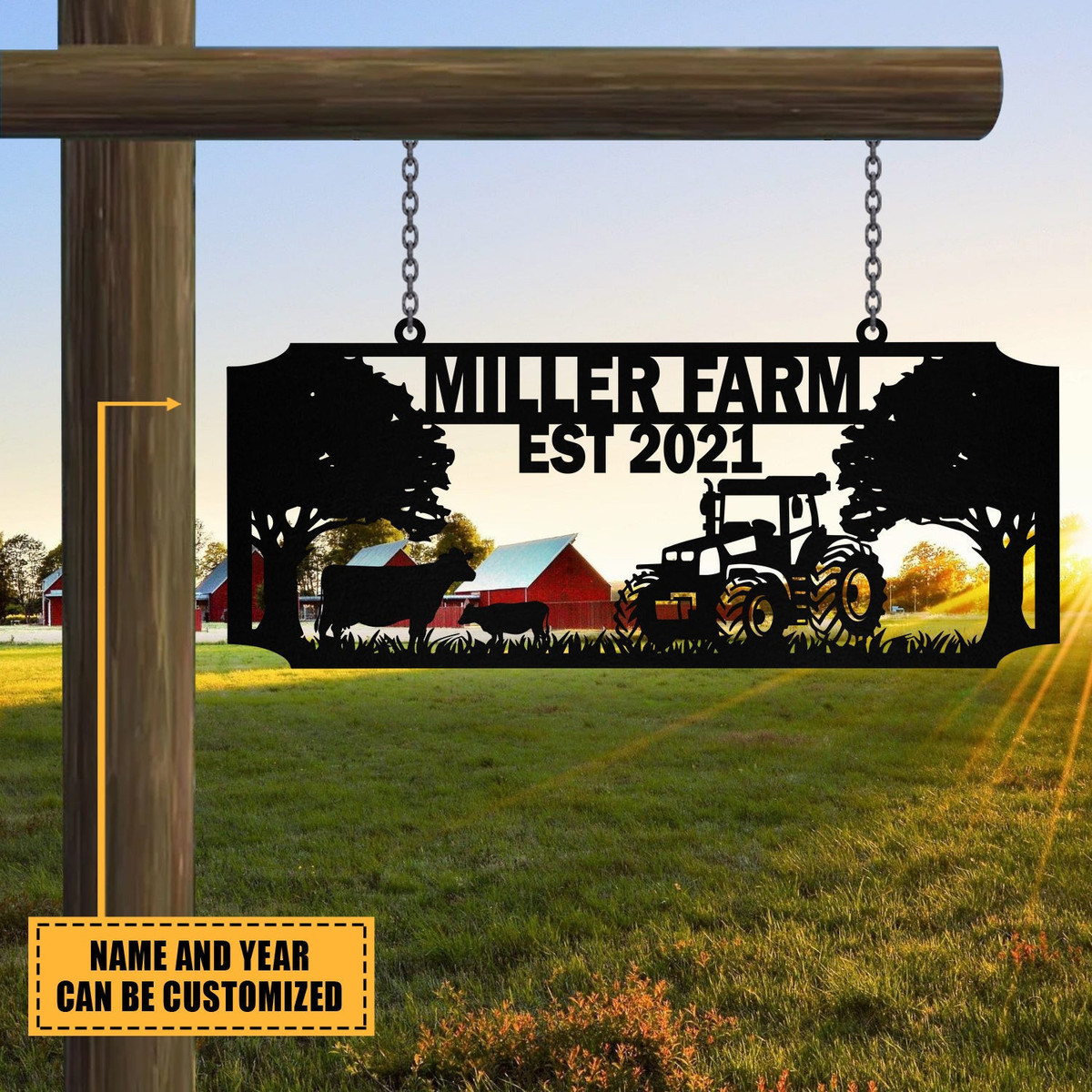 Personalized Metal Farm Sign Cow Tractor Monogram, Custom Outdoor Farmhouse, Front Gate Laser Cut Metal Signs Custom Gift Ideas 12x12IN