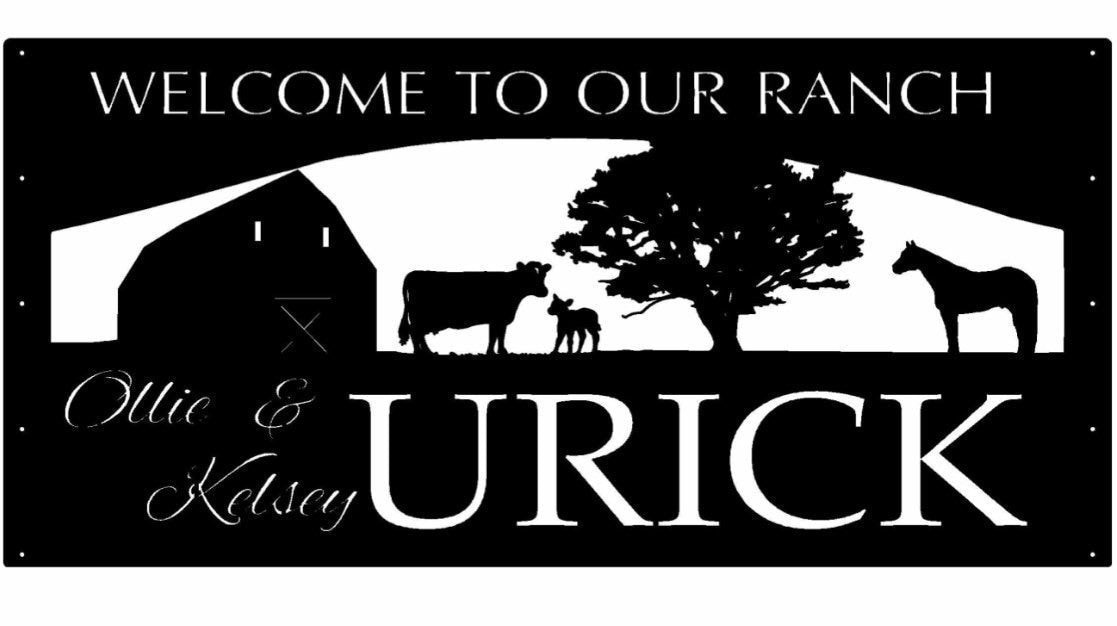 Huge Metal Ranch Sign With Barn Horse Cow Calf, Metal Wall Art, Metal House Sign Laser Cut Metal Signs Custom Gift Ideas 12x12IN