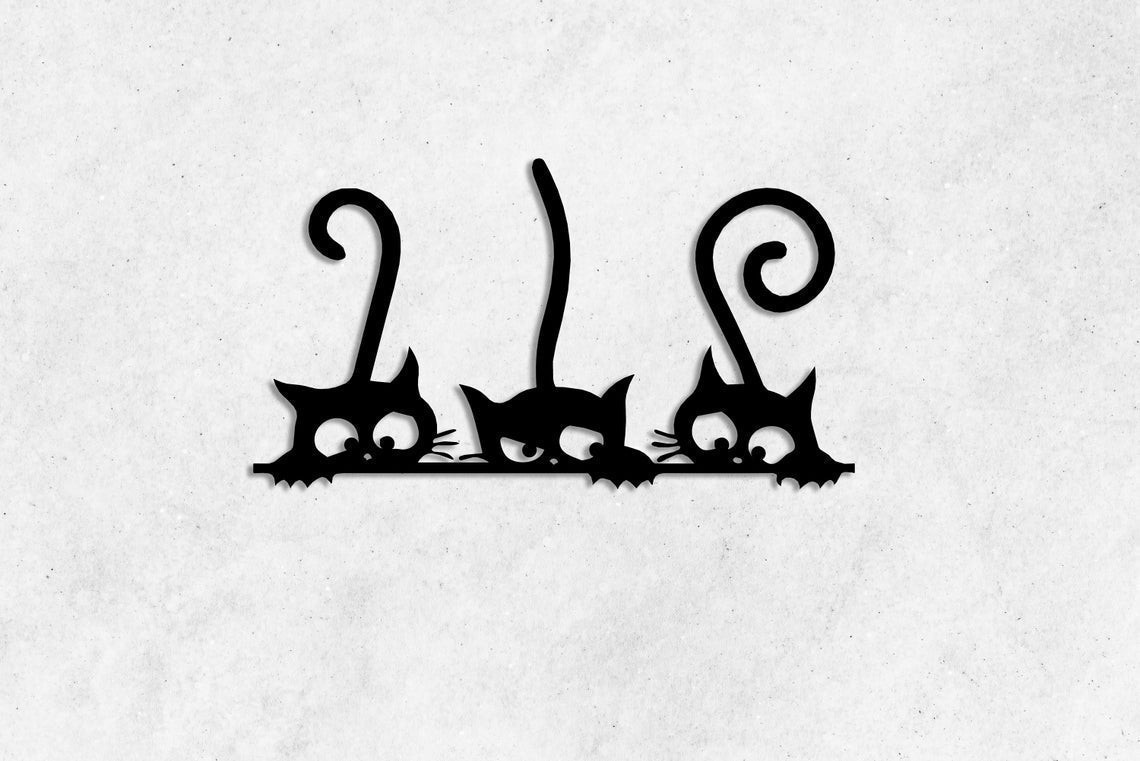 Three Cats Peeking for Cat Lovers Wall Art Decor Cut Metal Sign Laser Cut Metal Signs Custom Gift Ideas 12x12IN