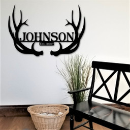 Antlers Name Sign, 30&quot; Custom Deer Antlers Last Name Sign, Personalized Metal Antler, Antler Monogram Ranch Decor, Gift Idea Laser Cut Metal Signs Custom Gift Ideas 14x14IN
