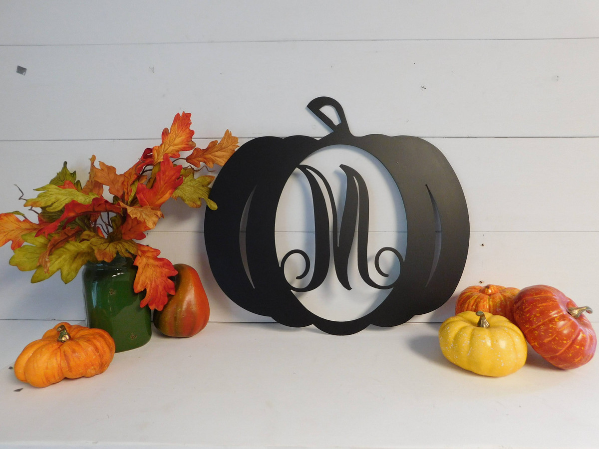 Fall Decor, Halloween Decor, Monogram Pumpkin, Monogram Door Hanger, Personalized Decor Laser Cut Metal Signs Custom Gift Ideas 12x12IN