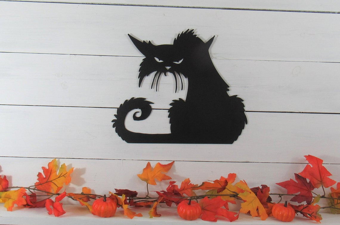 Spooky Cat Halloween for Cat Lovers Wall Art Decor Cut Metal Sign Laser Cut Metal Signs Custom Gift Ideas 12x12IN