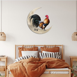 Rooster Chicken And Moon Funny Personalized Cut Metal Sign, Custom Christmas Gift Wall Decoration For Farmer Laser Cut Metal Signs Custom Gift Ideas 18x18IN