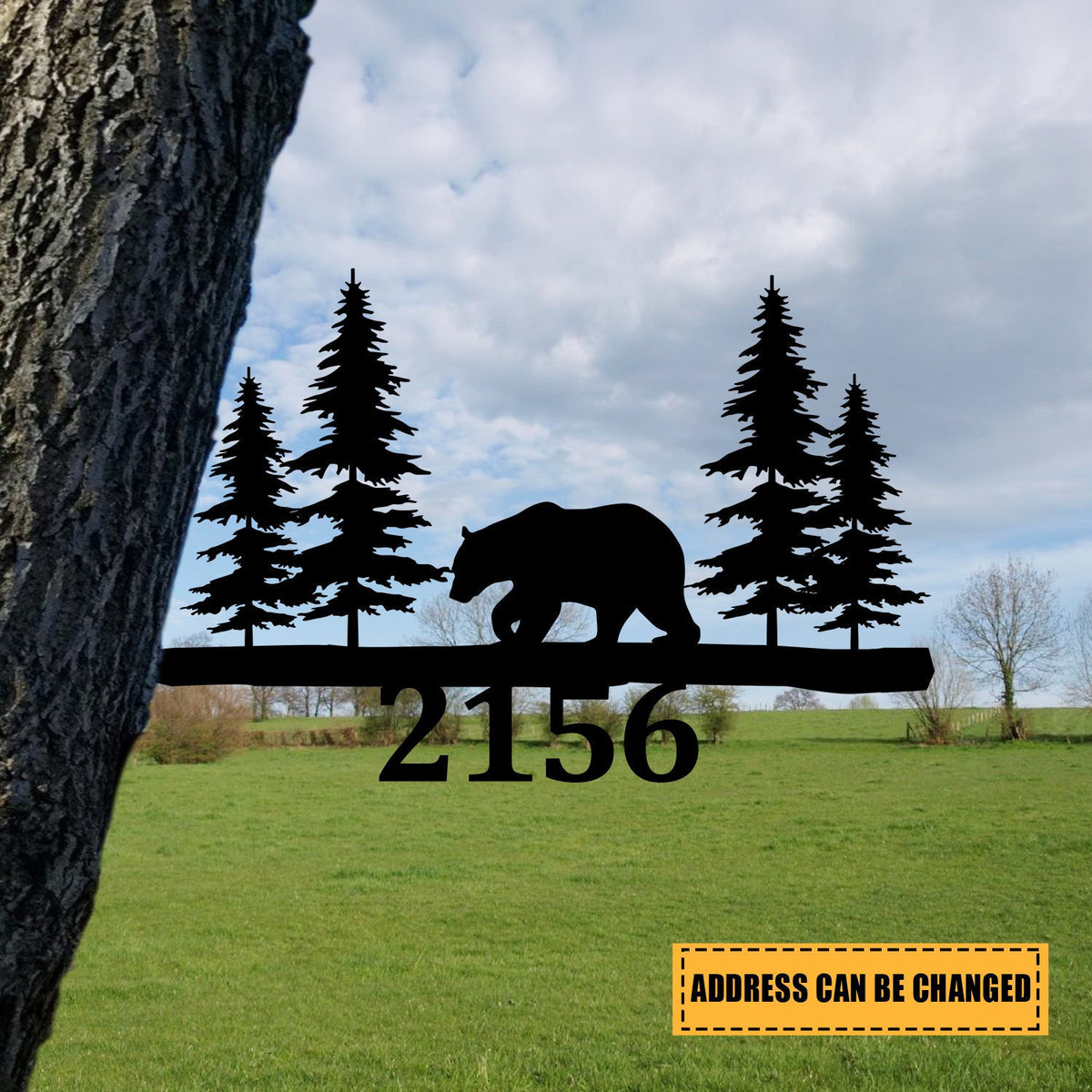 Personalized Address Bear Metal Tree Stake, Bear Animals Metal Sign Laser Cut Metal Signs Custom Gift Ideas 12x12IN