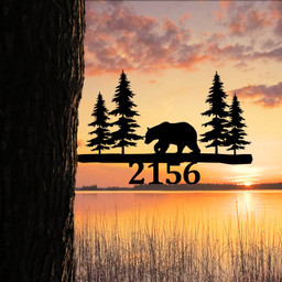 Personalized Address Bear Metal Tree Stake, Bear Animals Metal Sign Laser Cut Metal Signs Custom Gift Ideas 18x18IN