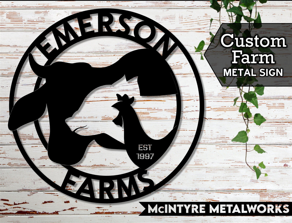 Custom Farm Sign, Metal Sign, Family Name Sign, Personalized Farm Sign, Cow, Pig, And Chicken Laser Cut Metal Signs Custom Gift Ideas 12x12IN