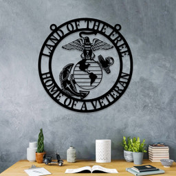 Personalized Land Of The Free Home Of A Veteran Us Marines Metal Sign, Metal Laser Cut Metal Signs Custom Gift Ideas 14x14IN