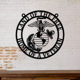 Personalized Land Of The Free Home Of A Veteran Us Marines Metal Sign, Metal Laser Cut Metal Signs Custom Gift Ideas 18x18IN