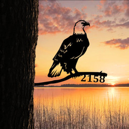 Custom Address Bald Eagle Metal Tree Stake, Father's Day Gift Laser Cut Metal Signs Custom Gift Ideas 18x18IN