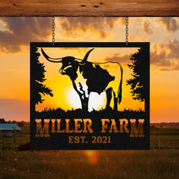 Metal Farm Sign Texas Longhorn Cattle Cow Laser Cut Metal Signs Custom Gift Ideas 14x14IN