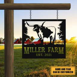 Metal Farm Sign Texas Longhorn Cattle Cow Laser Cut Metal Signs Custom Gift Ideas 18x18IN