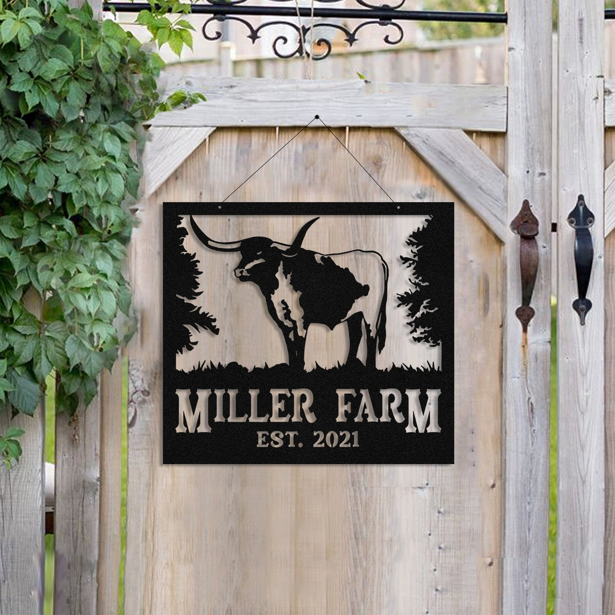 Metal Farm Sign Texas Longhorn Cattle Cow Laser Cut Metal Signs Custom Gift Ideas 12x12IN
