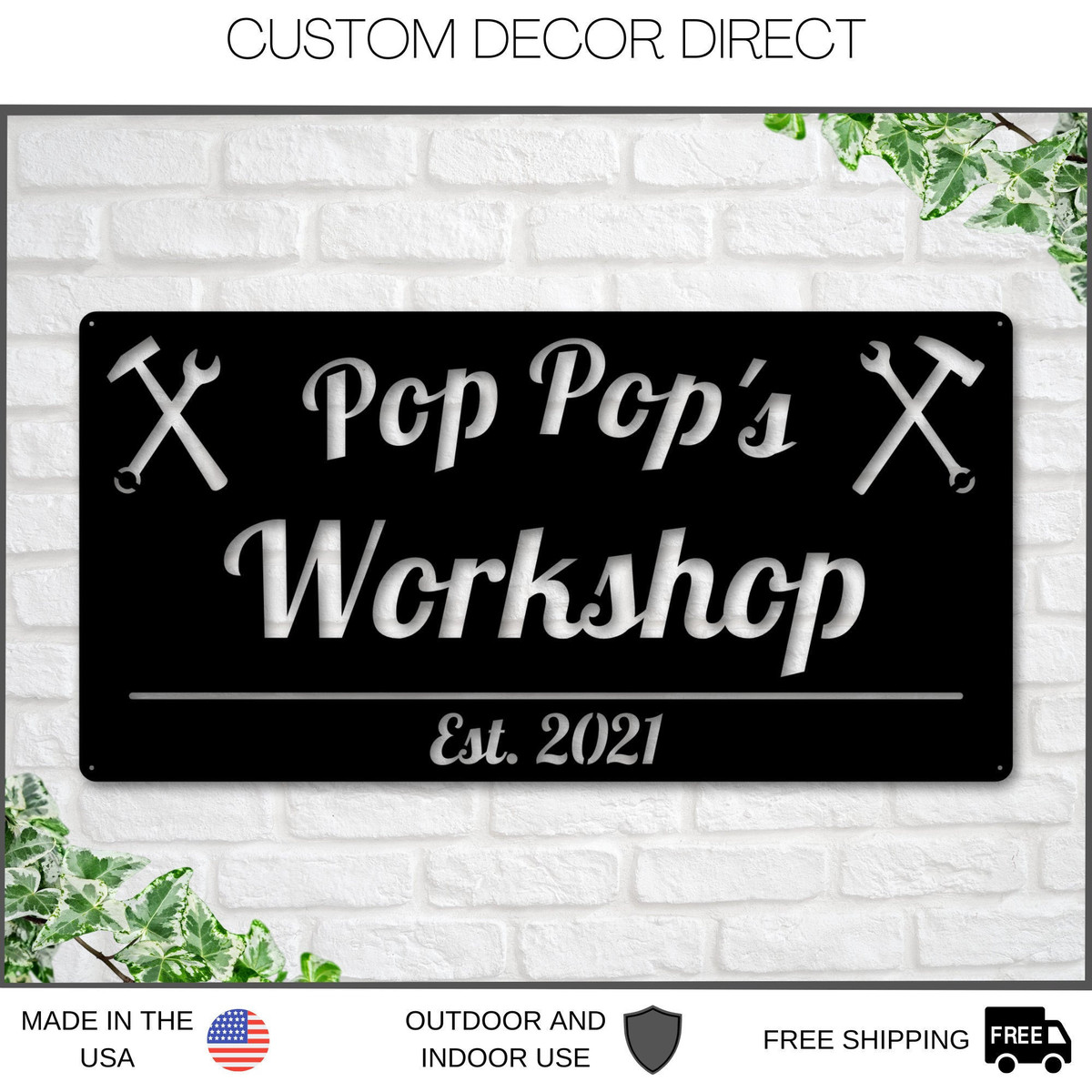 Fathers Day Personalized Sign, Pop Pop's Workshop Sign, Crescent Wrench & Hammer Art, Gifts For Pop Pop, Custom Workshop Sign, Gift For Dad Laser Cut Metal Signs Custom Gift Ideas 12x12IN