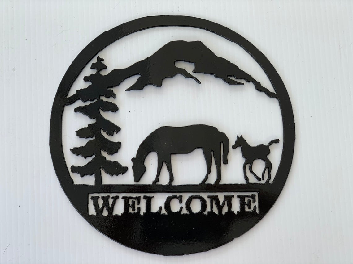 Welcome Horse Hunting Cut Metal Sign Laser Cut Metal Signs Custom Gift Ideas 12x12IN