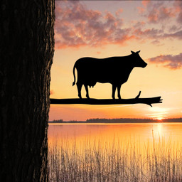 Cow Cattle Metal Tree Stake, Housewarming Farmhouse Art Laser Cut Metal Signs Custom Gift Ideas 18x18IN