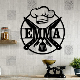 Personalized Cooking Chef Metal Sign, Custom Home Kitchen Housewarming Wall Decor, Wedding Art Gift, Metal Laser Cut Metal Signs Custom Gift Ideas 18x18IN