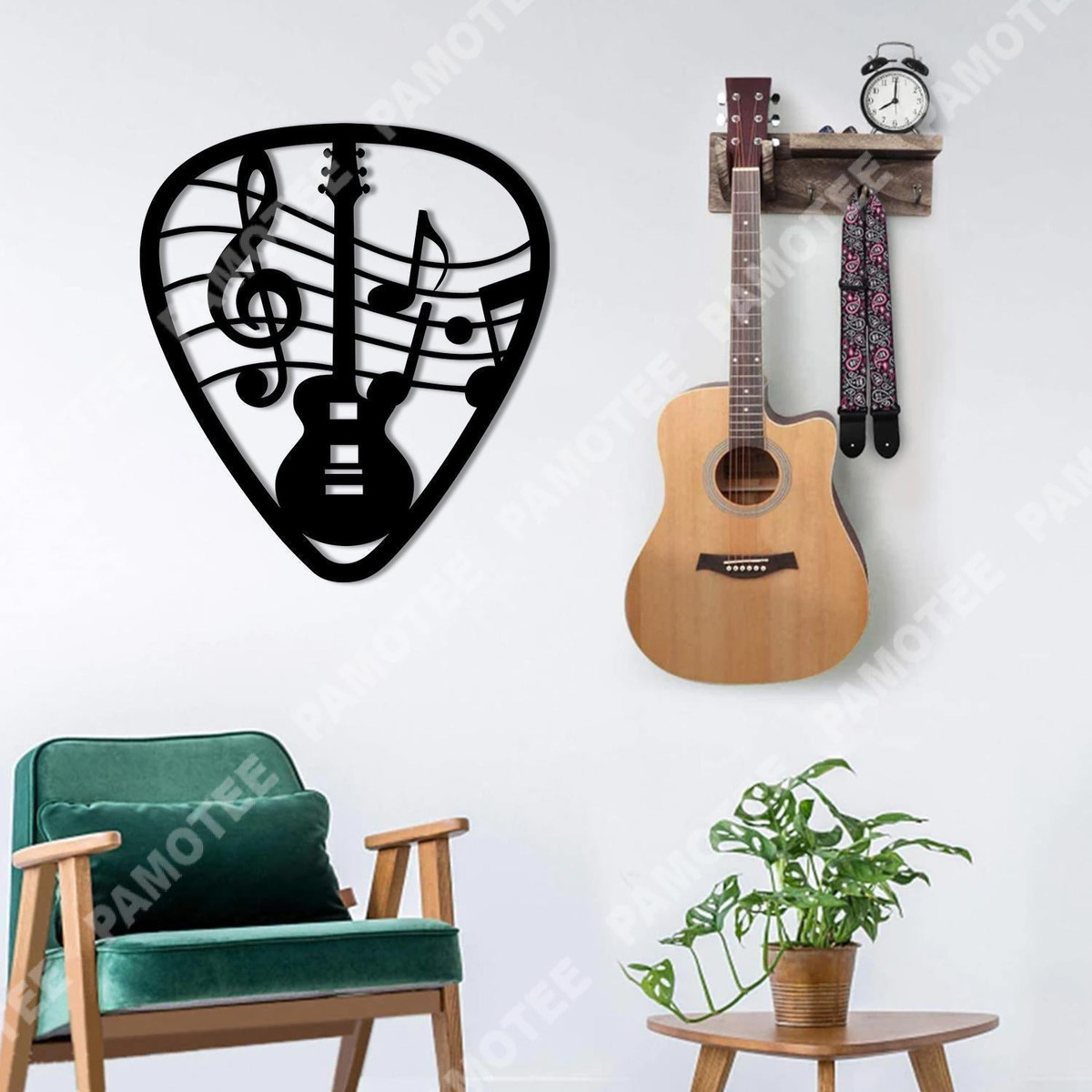 Guitar And Music Riff Inside Guitar Pick Metal Sign, Gift For Guitarist, Metal Laser Cut Metal Signs Custom Gift Ideas 12x12IN