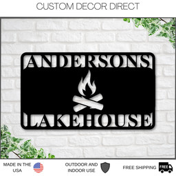 Christmas Gift, Metal Sign, Personalized Lakehouse Sign, Cottage Sign, Camp Fire Sign, Custom Sign, Personalized Camp Sign, Rv Sign, Best Laser Cut Metal Signs Custom Gift Ideas 12x12IN