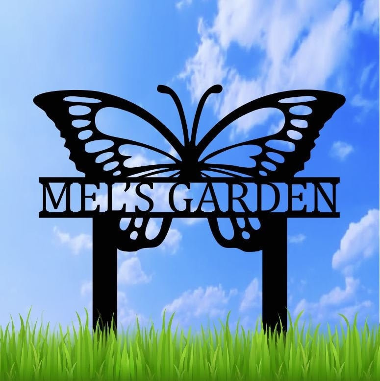 Personalized Butterfly Garden Stake Metal Sign, Garden Stake Metal Sign, Garden Sign, Custom Garden Sign, Garden Name Metal Sign Laser Cut Metal Signs Custom Gift Ideas 12x12IN