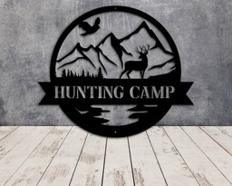 Hunting camp Deer and mountain Cut Metal Sign Laser Cut Metal Signs Custom Gift Ideas 12x12IN