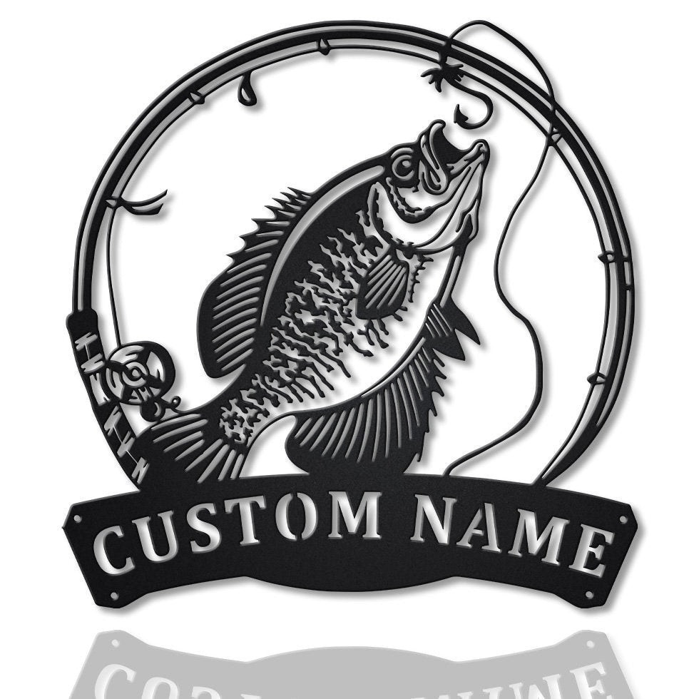 Personalized Black Crappie Fishing Fish Pole Metal Sign Art, Custom Black Crappie Fishing Metal Sign, Black Crappie Fishing Gift Laser Cut Metal Signs Custom Gift Ideas 12x12IN