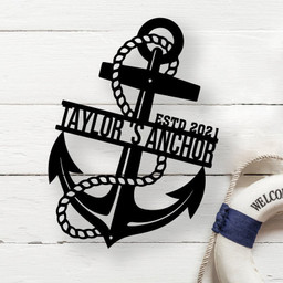 Personalized Anchor Metal Wall, Custom Name With Anchor Metal Sign, Metal Beach House And Ship Wall Decor, Nautical Wall Decor Laser Cut Metal Signs Custom Gift Ideas 14x14IN
