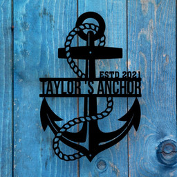 Personalized Anchor Metal Wall, Custom Name With Anchor Metal Sign, Metal Beach House And Ship Wall Decor, Nautical Wall Decor Laser Cut Metal Signs Custom Gift Ideas 18x18IN
