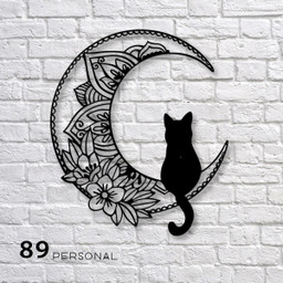 Cute Cat On Floral Moon Wall Art Decor Cut Metal Sign Laser Cut Metal Signs Custom Gift Ideas 12x12IN