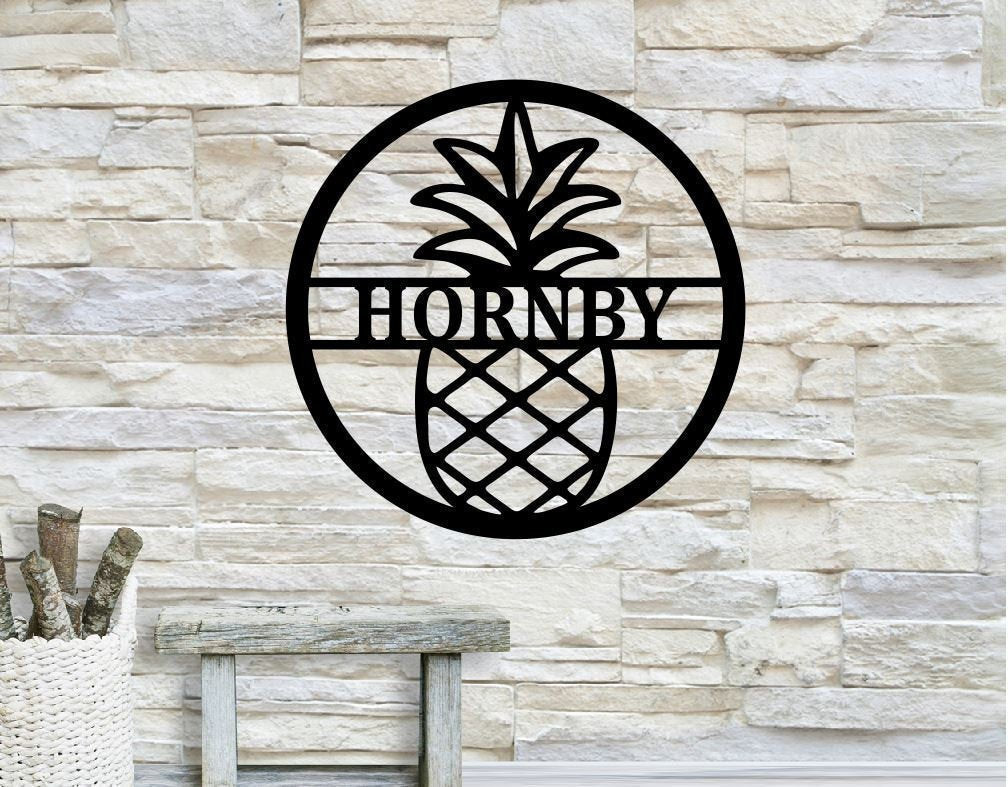 Personalized Family Name Pineapple Sign, Metal Wall Decor, Monogram Name Sign, Home Decor, Personalized Pineapple Decor Laser Cut Metal Signs Custom Gift Ideas 12x12IN
