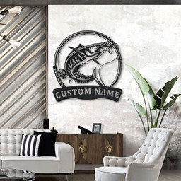 Personalized Wahoo Fishing Fish Pole Metal Sign Art, Custom Wahoo Fishing Metal Sign, Wahoo Fishing Gift, Decor Decorationbirthday Gift Laser Cut Metal Signs Custom Gift Ideas 14x14IN