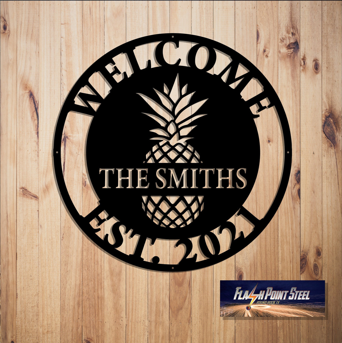 Pineapple Sign, Welcome Sign, Entrance Sign, Wall Decor, Plasma Cut Steel Sign, Custom Sign, Family Sign, Personalized, Established Laser Cut Metal Signs Custom Gift Ideas 12x12IN