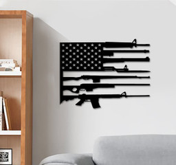 US Flag Military Guns Cut Metal Sign Laser Cut Metal Signs Custom Gift Ideas 12x12IN