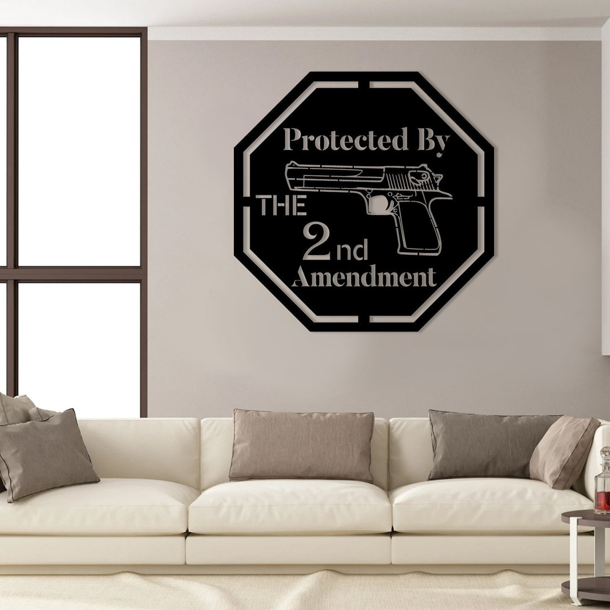 Protected By The 2nd Amendment Gun Veteran Metal Sign, Metal Laser Cut Metal Signs Custom Gift Ideas 12x12IN