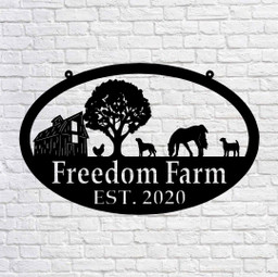 Metal Farm Sign , Barn And Horse, Chicken, Dog, And Goat Personalized Family Name Metal Sign Wedding Gift Personalized Gift, Laser Cut Metal Signs Custom Gift Ideas 14x14IN
