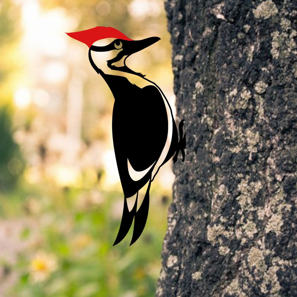 Woodpecker Cut Metal Tree Stake, Weatherproof Steel Art, Metal Laser Cut Metal Signs Custom Gift Ideas 12x12IN