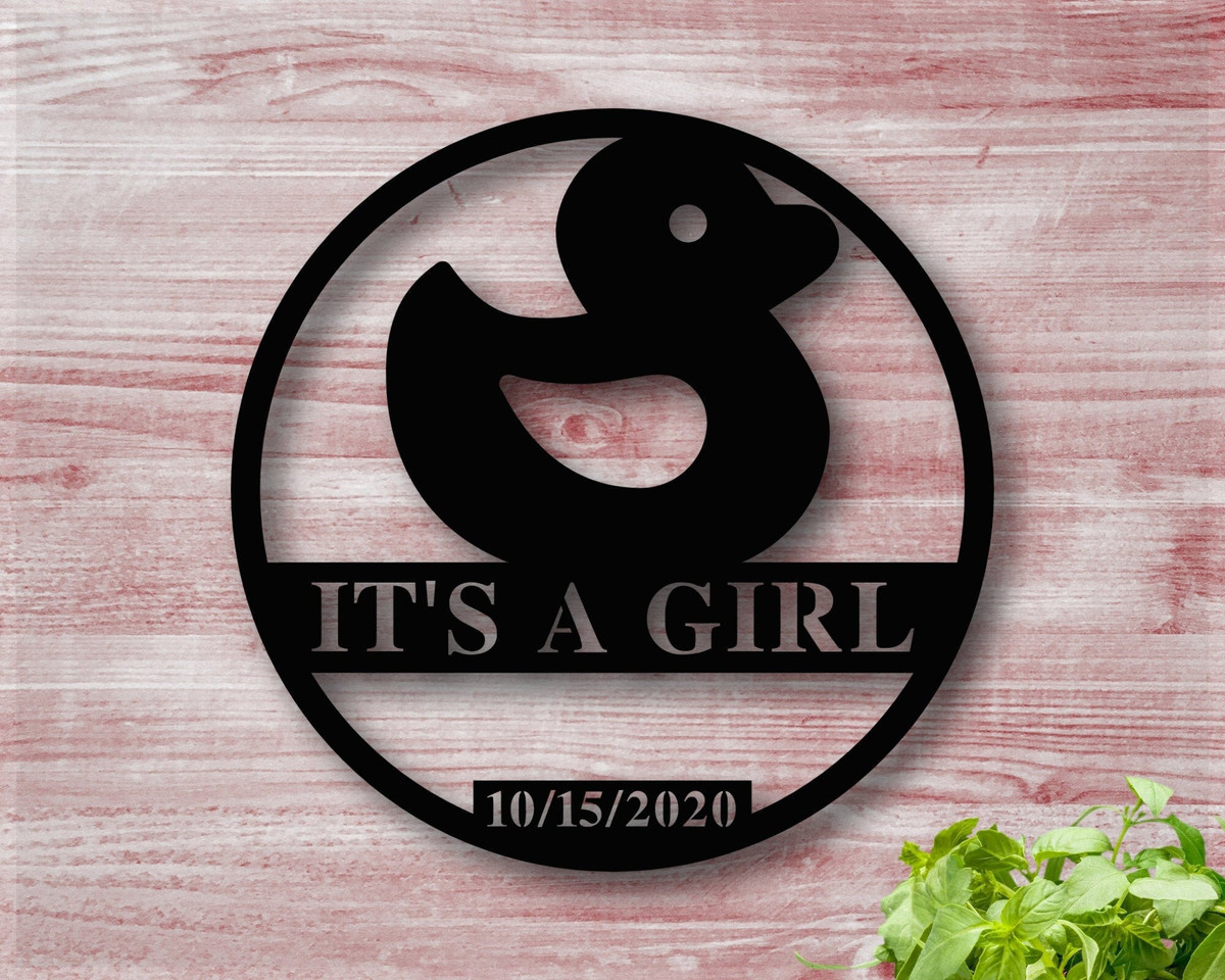 Personalized Baby Sign With Duck, Baby Gifts With Name, It&#39;s A Girl Sign, Custom Baby Shower Gift , Baby Rubber Duck Sign, Custom Metal Sign, Laser Cut Metal Signs Custom Gift Ideas 12x12IN